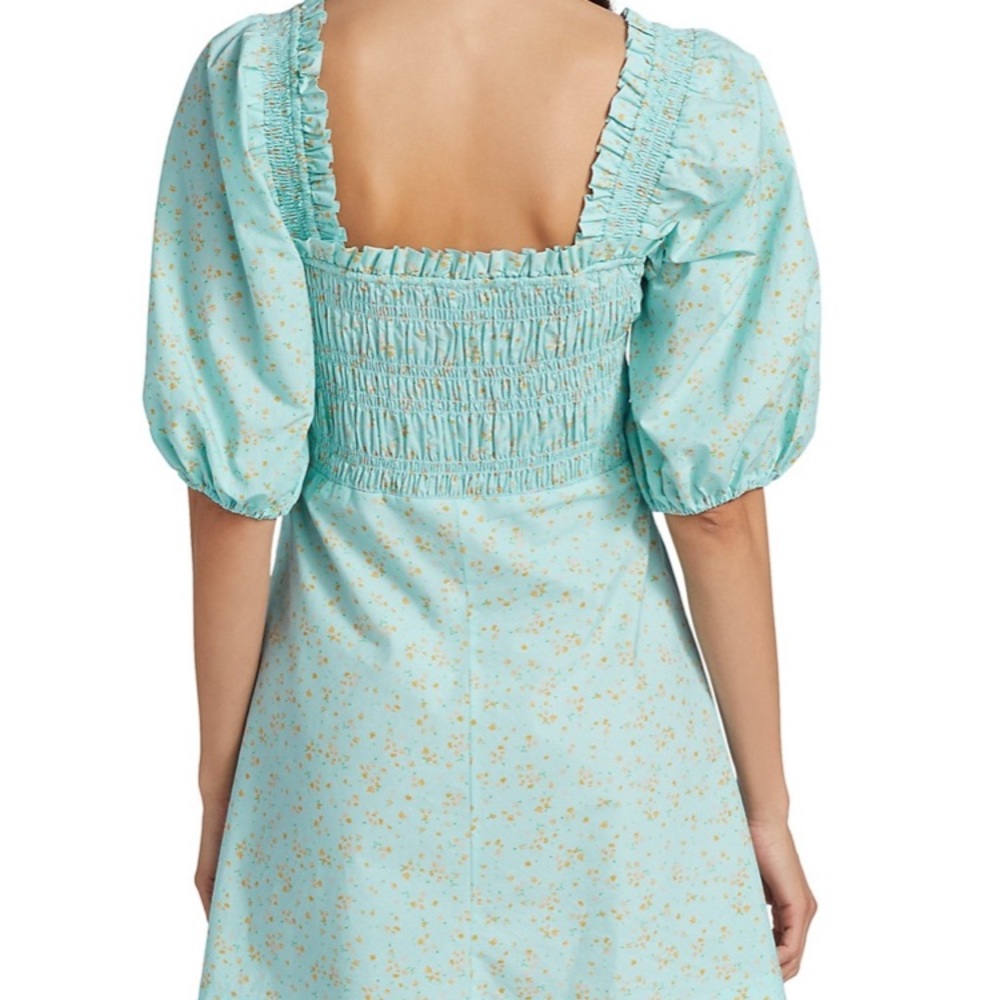 GANNI CORYDALIS BLUE PRINTED POPLIN MINI DRESS 8 - Picture 6 of 16